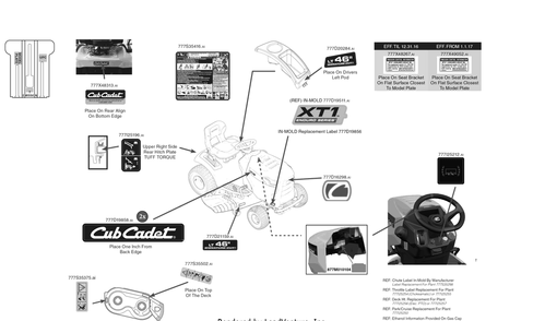 Label Map Diagram and Parts List for XT1-LT46KH (13APA1CT009)(2017) Cub Cadet Lawn Tractor